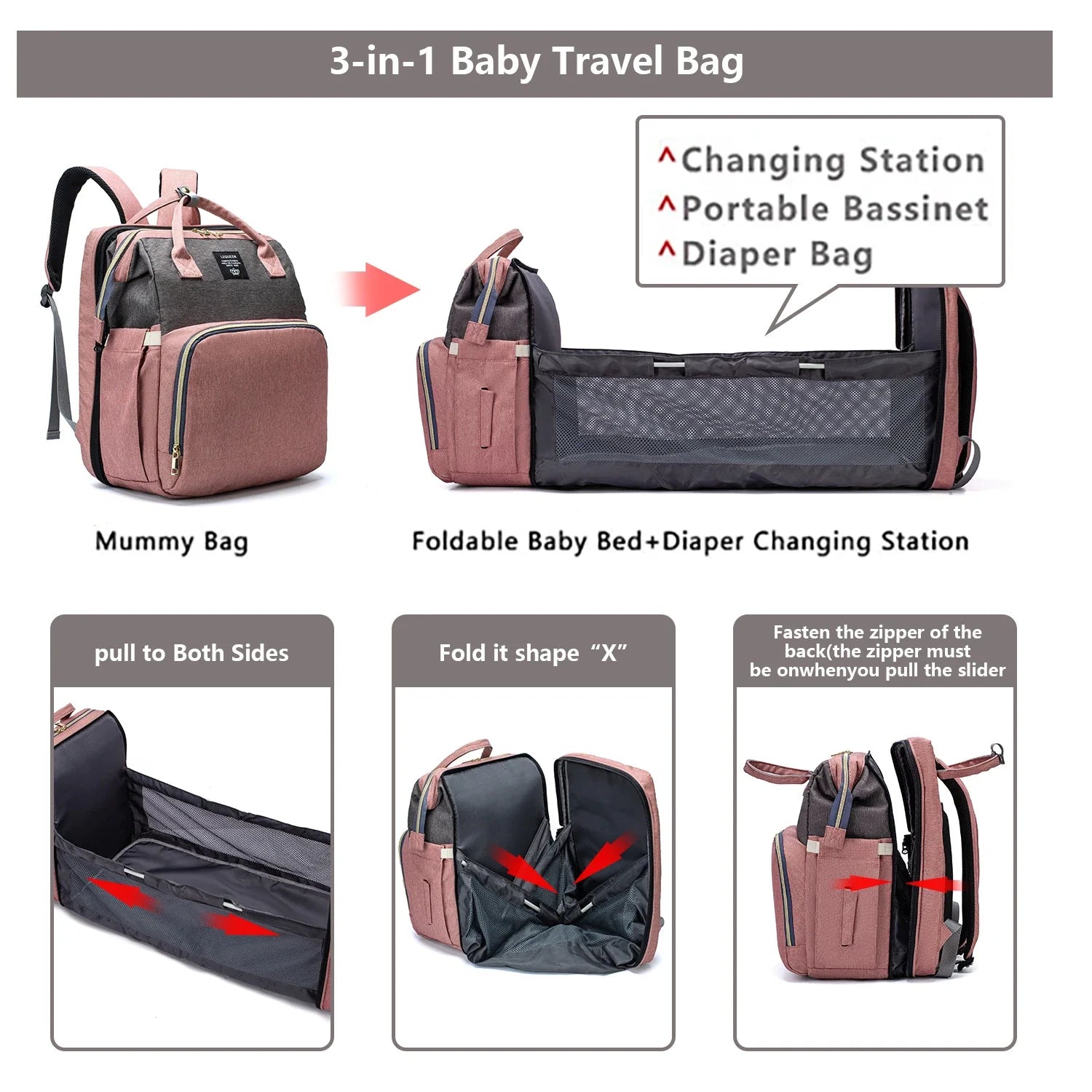 Premium Oxford cloth Mother and Baby Backpack with spacious storage, organisation pouches, and comfortable padded straps for hands-free carrying