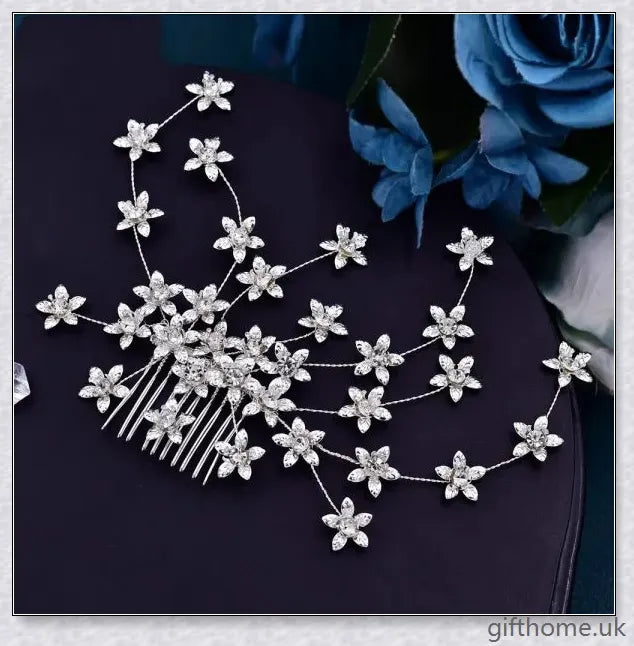 Elegant silver bridal hair comb adorned with sparkling rhinestones, a perfect accessory for weddings and formal events