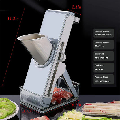Adjustable Mandoline Slicer with interchangeable blades for slicing, chopping, and cutting vegetables and fruits