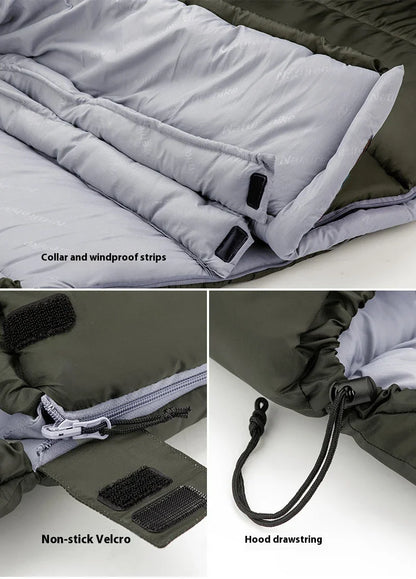 Naturehike Luxury Down-filled Sleeping Bag for Outdoor Camping in Hollow Cotton/Clay Gray, Hollow Cotton/Moxa Leaf Green, and Down Cotton/Sky Blue colours