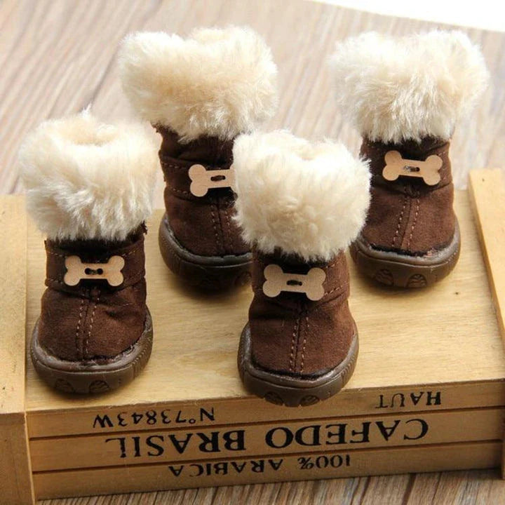 Premium winter dog boots with waterproof outer shell and fleece lining, available in a range of stylish colours