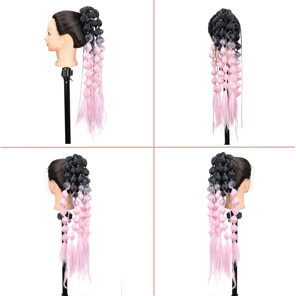 Elegant bubble braid wig in various vibrant lantern-inspired colours