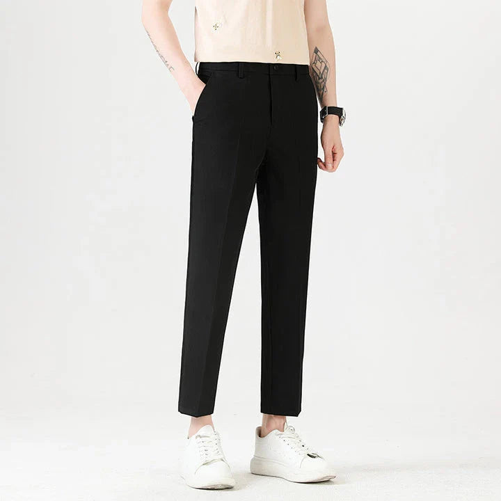 Men's sophisticated stretch trousers with tailored pencil fit, available in a range of classic colours