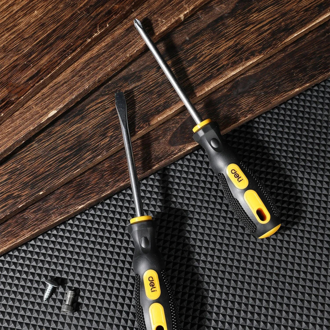 Premium Magnetic Flat Head and Cross Screwdriver Set with Cr-V Steel Construction and Dual-Material Ergonomic Handle