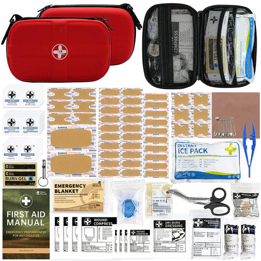 Compact and weatherproof first aid kit with 118 emergency supplies for travel, home, car, and outdoor activities