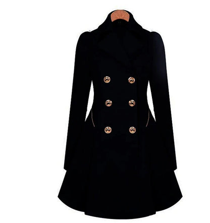 Sleek and sophisticated medium-length commuter coat in black, beige, and blue colours for British professionals