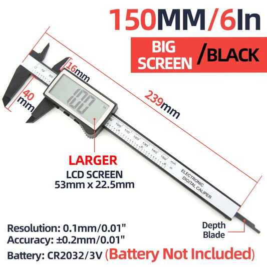 High-Precision Digital Vernier Caliper made of durable carbon fibre with clear LCD display and versatile measuring capabilities