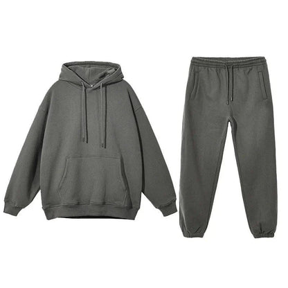 Cosy fleece hoodie and jogger set in light pink, grey, and navy blue colours for ultimate comfort and style