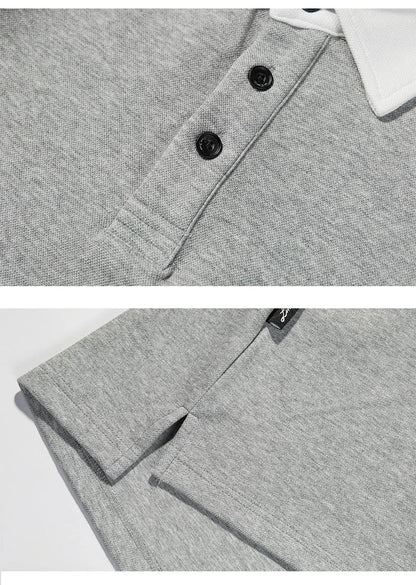Melange grey polo shirt with contrast stitching, designed and made in Britain for comfortable summer wear