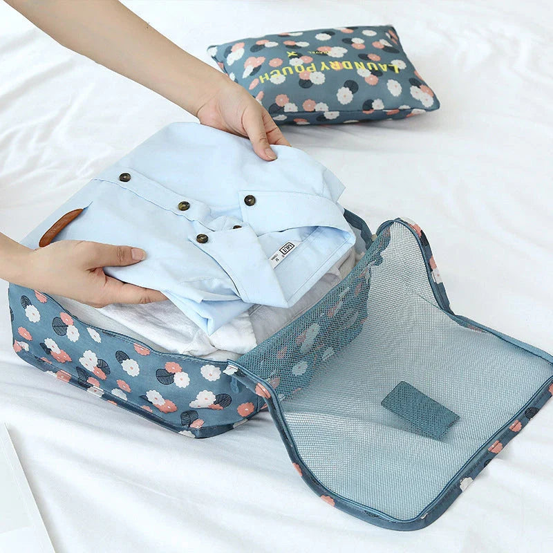 Premium 6-Piece Travel Organiser Bag Set in Pink, featuring durable polyester construction and a variety of sizes for organised packing