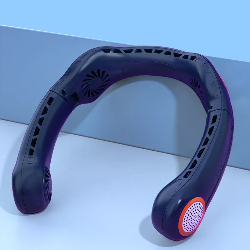 Portable Foldable Hanging Neck Fan with four powerful motors for high-velocity wind flow and long-lasting battery