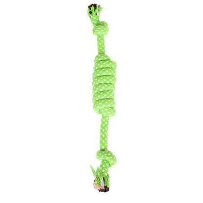 Robust cotton bone-shaped braided toy for dogs, designed to withstand chewing and promote dental health