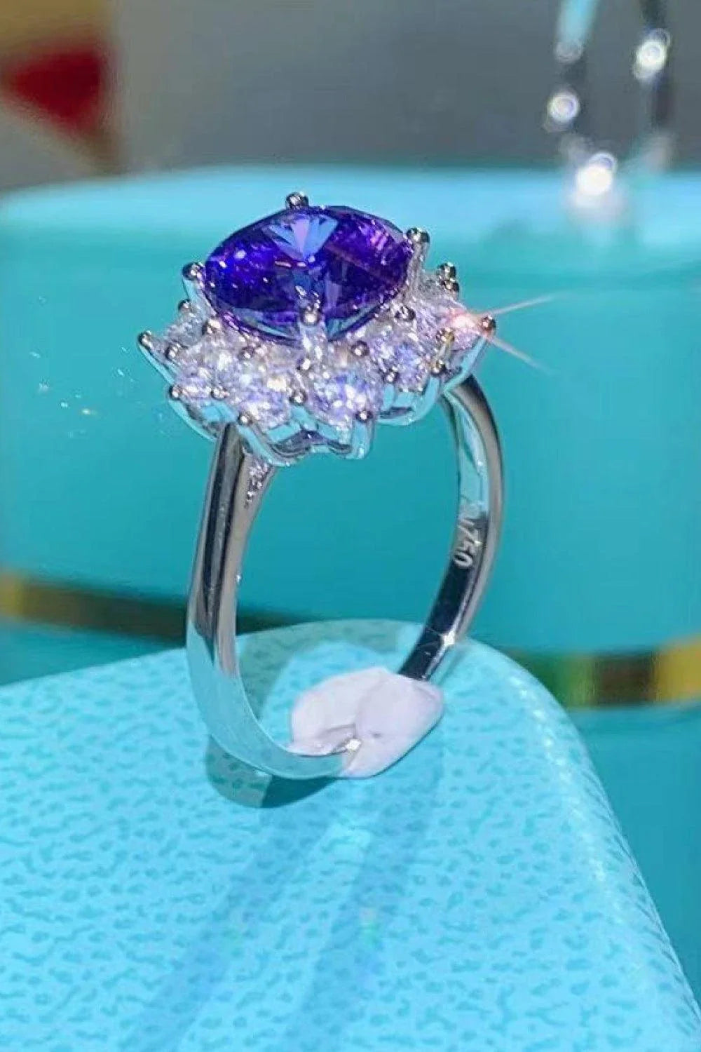 Elegant Moissanite Platinum-Plated Ring with a 2-carat centre stone and a luxurious platinum-plated sterling silver band