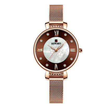 Elegant shell-inspired dial and Milanese mesh strap ladies watch from Trendha
