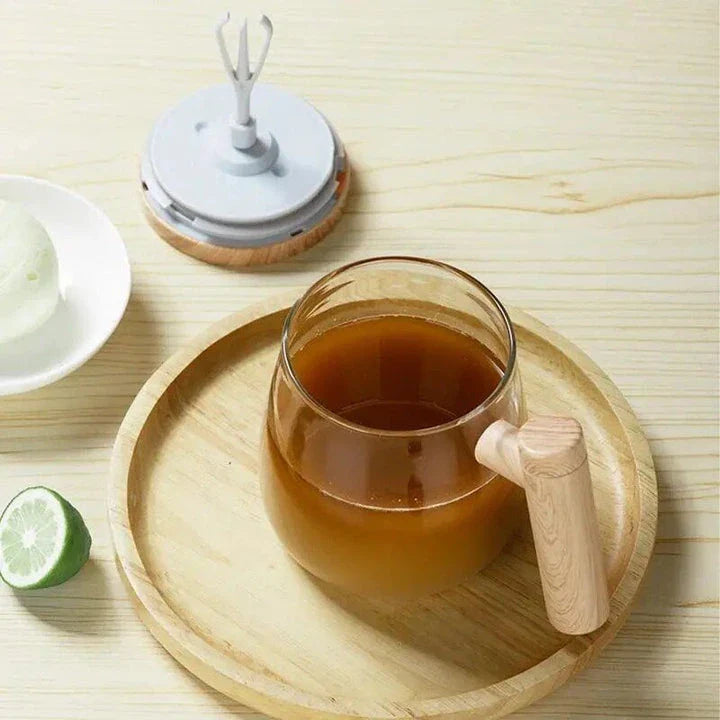 Premium Electric Self-Stirring Coffee Mug with sustainable bamboo construction and powerful electric stirrer for effortless drink preparation