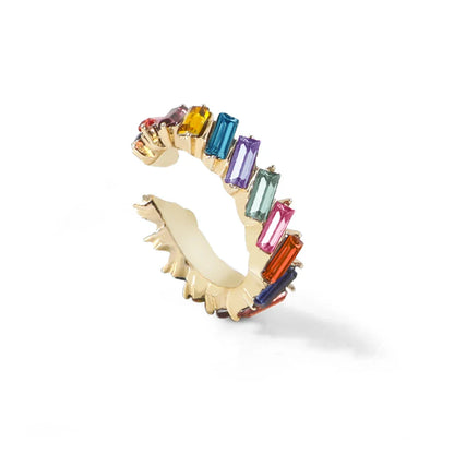 Multicolour glass diamond C-shaped earrings with alloy-inlaid artificial gems and semi-precious stones