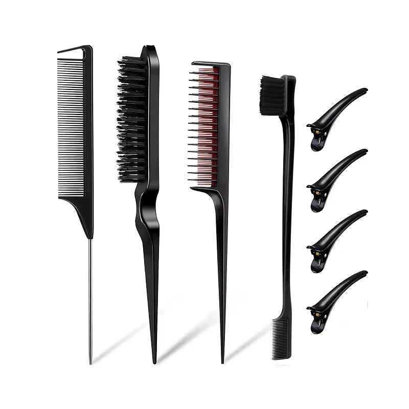 Premium 8-Piece Professional Hair Styling Comb Set with Salon Teasing Brush, Triple Teasing Comb, Rat Tail Comb, and Duckbill Hair Clips