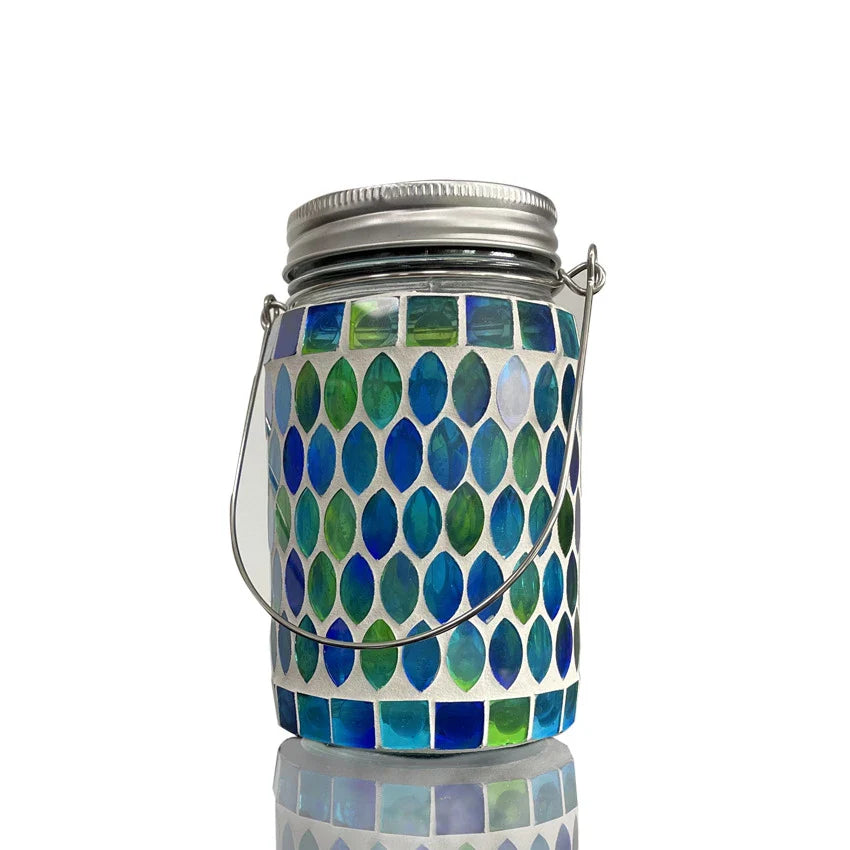 Mosaic Solar Mason Jar Lamp for Outdoor Lighting - Durable, Weather-Resistant Design with Automatic Illumination