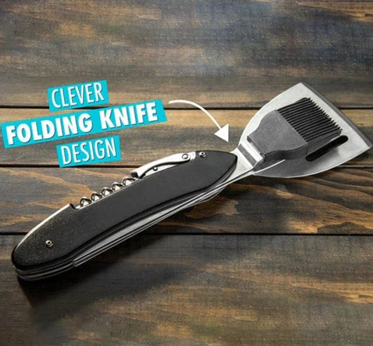 Premium 5-in-1 barbecue multi-tool with stainless steel construction and versatile grilling accessories