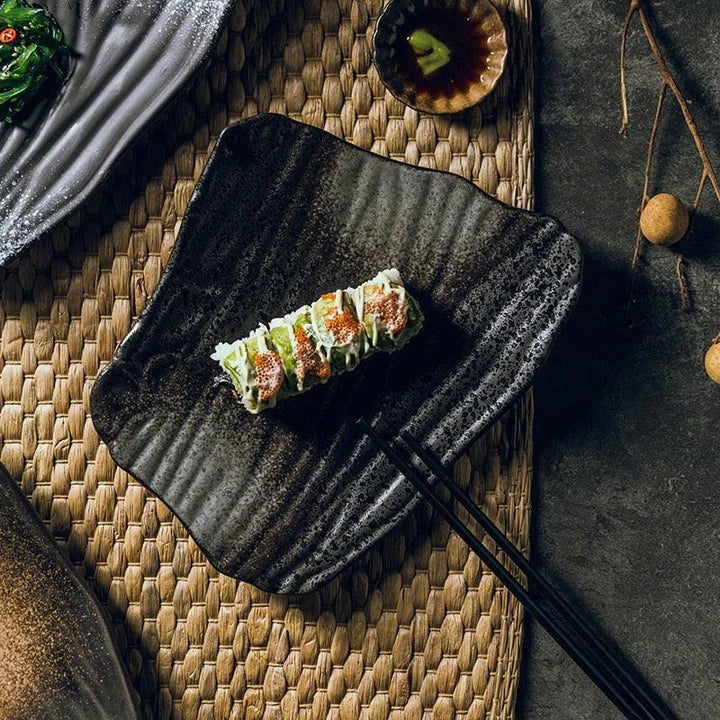 Elegant ceramic sushi plate featuring traditional Japanese design and craftsmanship
