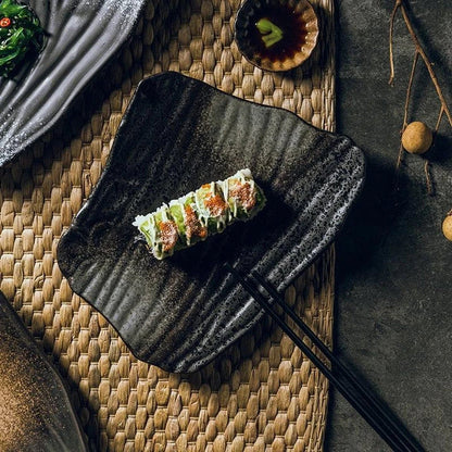 Elegant ceramic sushi plate featuring traditional Japanese design and craftsmanship