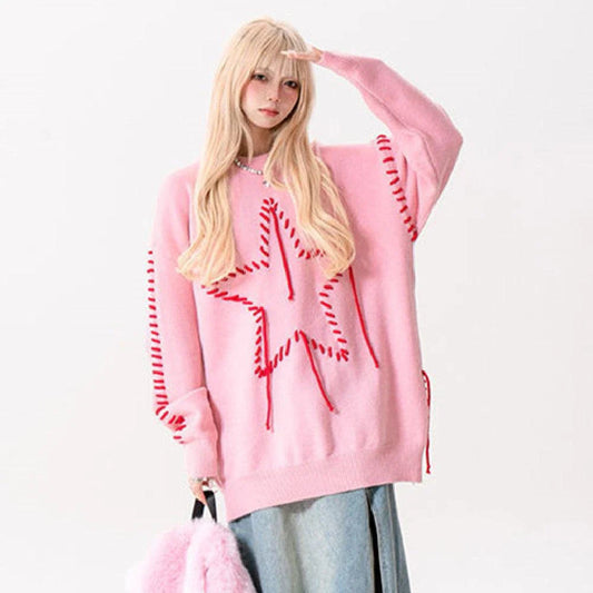 Cosy Autumn Knit Jumper with Stylish Star Design, Available in Sizes S-XL