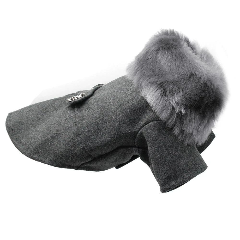Stylish and cosy woollen dog jacket in black, designed to keep your canine companion warm and comfortable during the colder months.