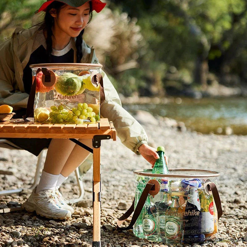 Premium portable transparent folding bucket for outdoor adventures, camping, and household tasks