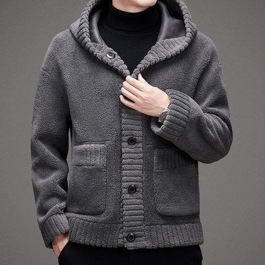 Premium double-sided cashmere hooded jacket with luxurious faux fur lining, perfect for British winter weather