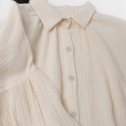 Elegant lantern sleeve shirt and chic skirt two piece set in 100% cotton gauze fabric