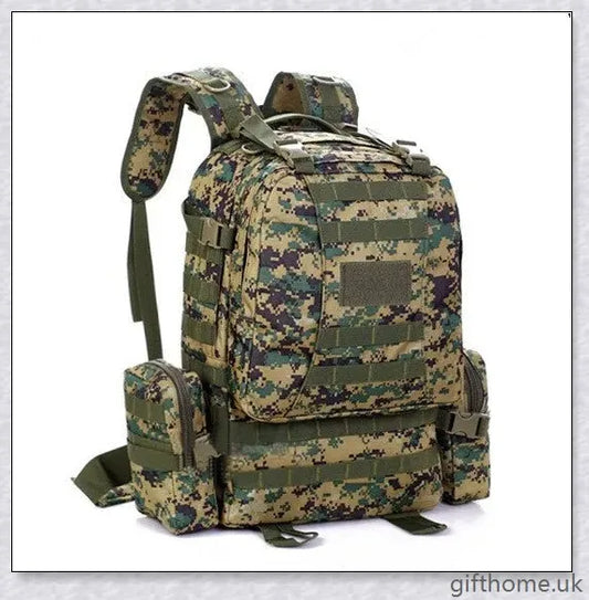 Rugged 50L outdoor camping backpack with durable nylon construction, waterproof lining, and adjustable straps for comfortable all-day wear