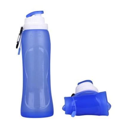 Flexible Silicone Sport Water Bottle in Gray Colour with Leak-Proof Lid and Carabiner Clip