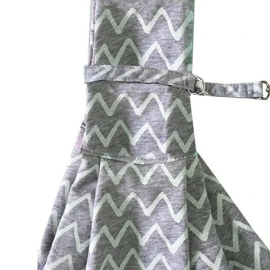 Grey striped cotton pet sling carrier bag with adjustable strap for comfortable and secure pet transport