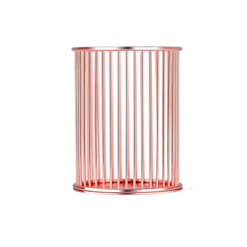 Elegant rose gold pen holder with hollow storage tube design for organising writing instruments, makeup brushes, and chopsticks