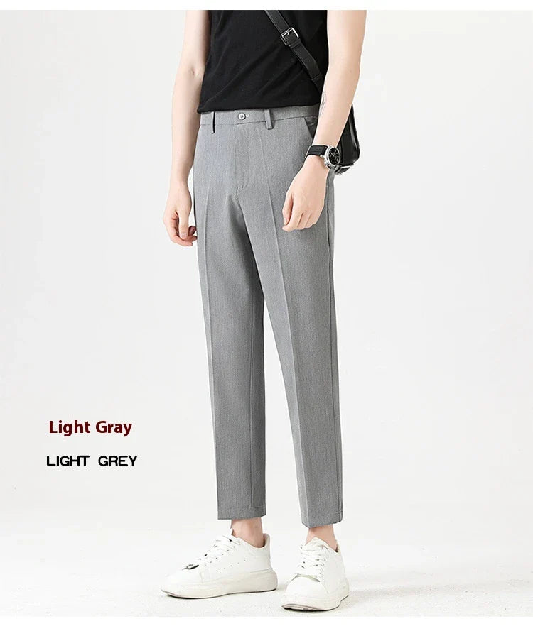 Men's sophisticated stretch trousers with tailored pencil fit, available in a range of classic colours