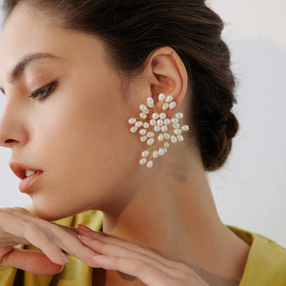 Elegant pearl earrings with adjustable design in silver and gold plating, perfect for UK fashion accessories