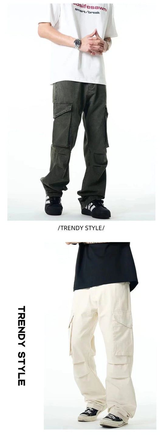 Premium men's overalls with innovative three-dimensional pleated design and large pockets, made from durable cotton fabric