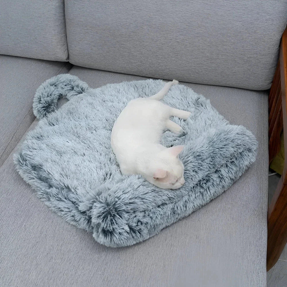 Cosy plush pet sleeping bag in grey colour, designed to keep small pets warm and comfortable