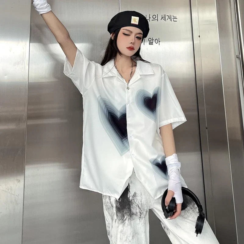 Gradient love print short sleeve shirt with relaxed fit and vibrant design