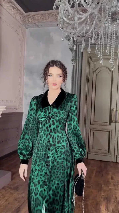 A stylish leopard print dress with a waist-trimming design, perfect for adding a touch of feline fierceness to your wardrobe.