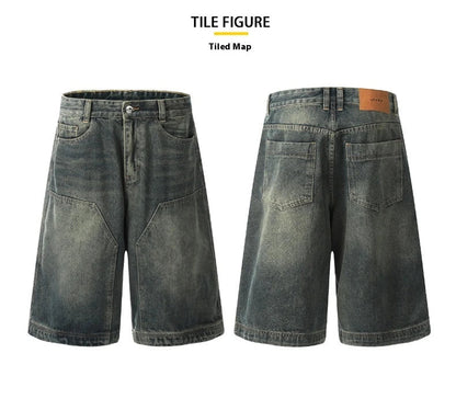 Relaxed-fit men's denim shorts in a vintage blue wash, featuring a wide-leg silhouette and adjustable waistband for maximum comfort.