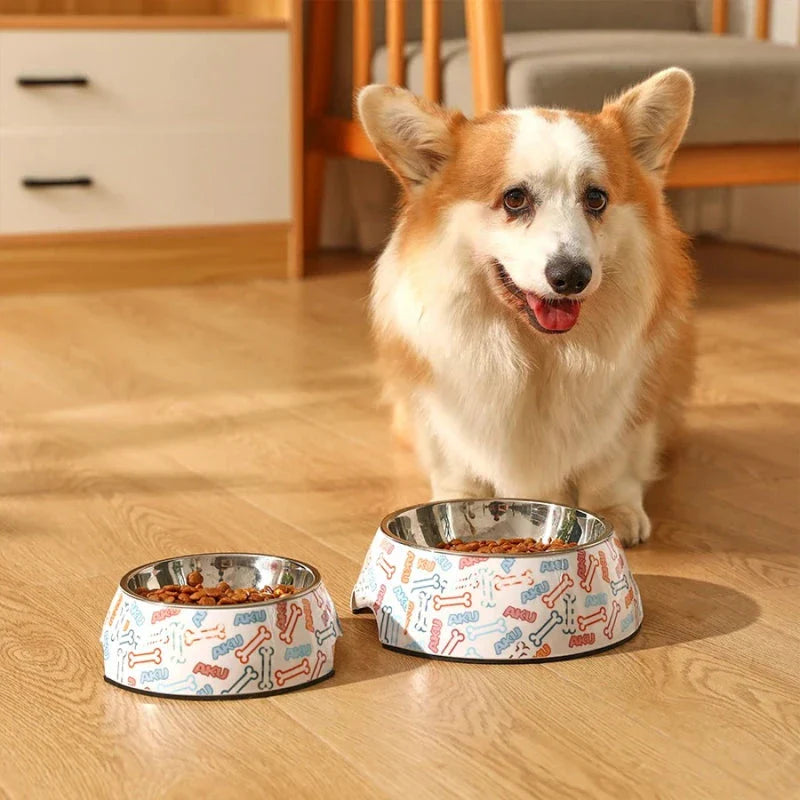 Stainless steel pet bowl with anti-slip base for cats and dogs