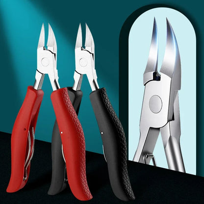 Premium stainless steel toenail grooming clipper with angled head and ergonomic rubber grip