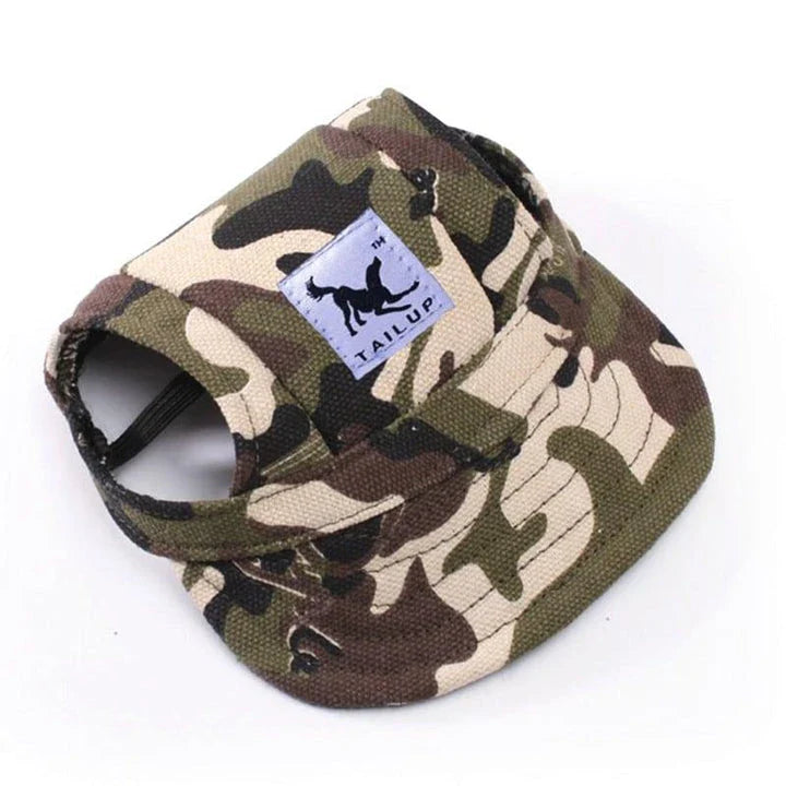 A stylish canvas pet cap with vibrant animal-themed prints, designed for comfort and fashion-forward canine companions.