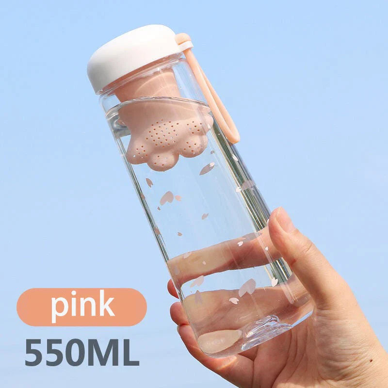 Stylish cat's claw design plastic water bottle in gray colour, with transparent body for easy monitoring of water level