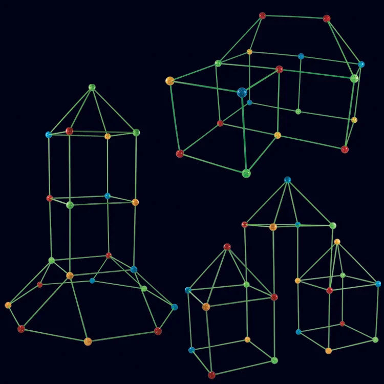Children's DIY bead tent fort building kit with plastic balls and tubes for creative play and imagination development