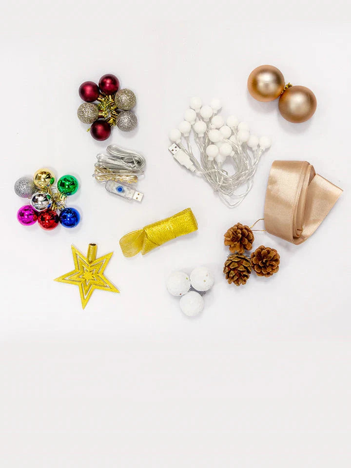 A beautifully crafted origami Christmas tree decoration in a Nordic-inspired style, with a warm, glowing illumination