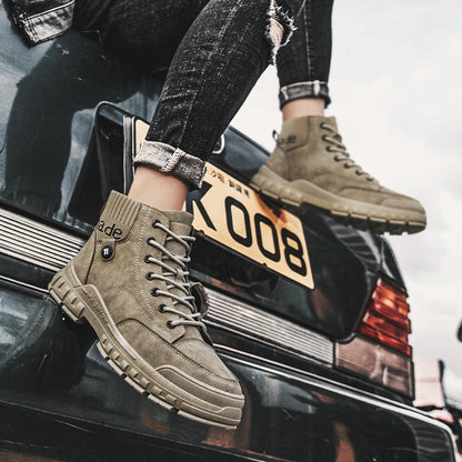 Stylish high-top Martin boots for men in black, brown, and grey colours