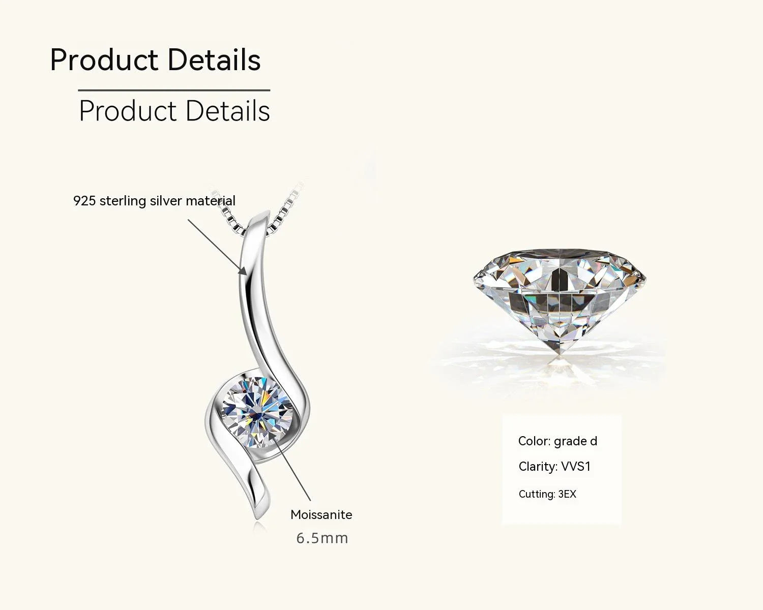Elegant sterling silver diamond-inspired necklace with a sleek, geometric design