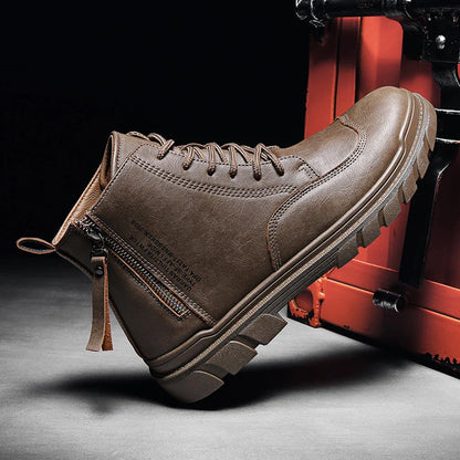 High-top tooling men's boots in classic British desert shoe style with round toe and middle heel